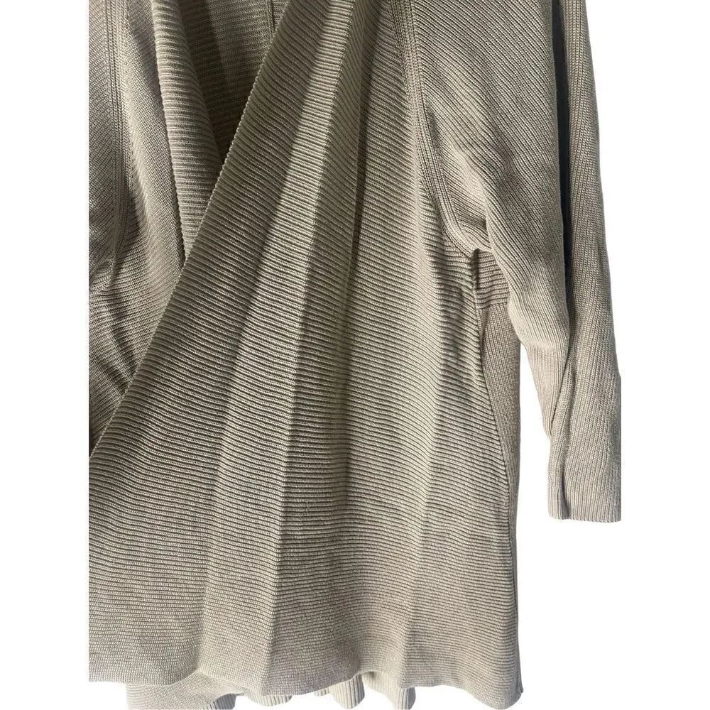 Chico’s Neutral Ribbed Knit Open Front Waterfall Longline Cardigan Sweater - Picture 3 of 4